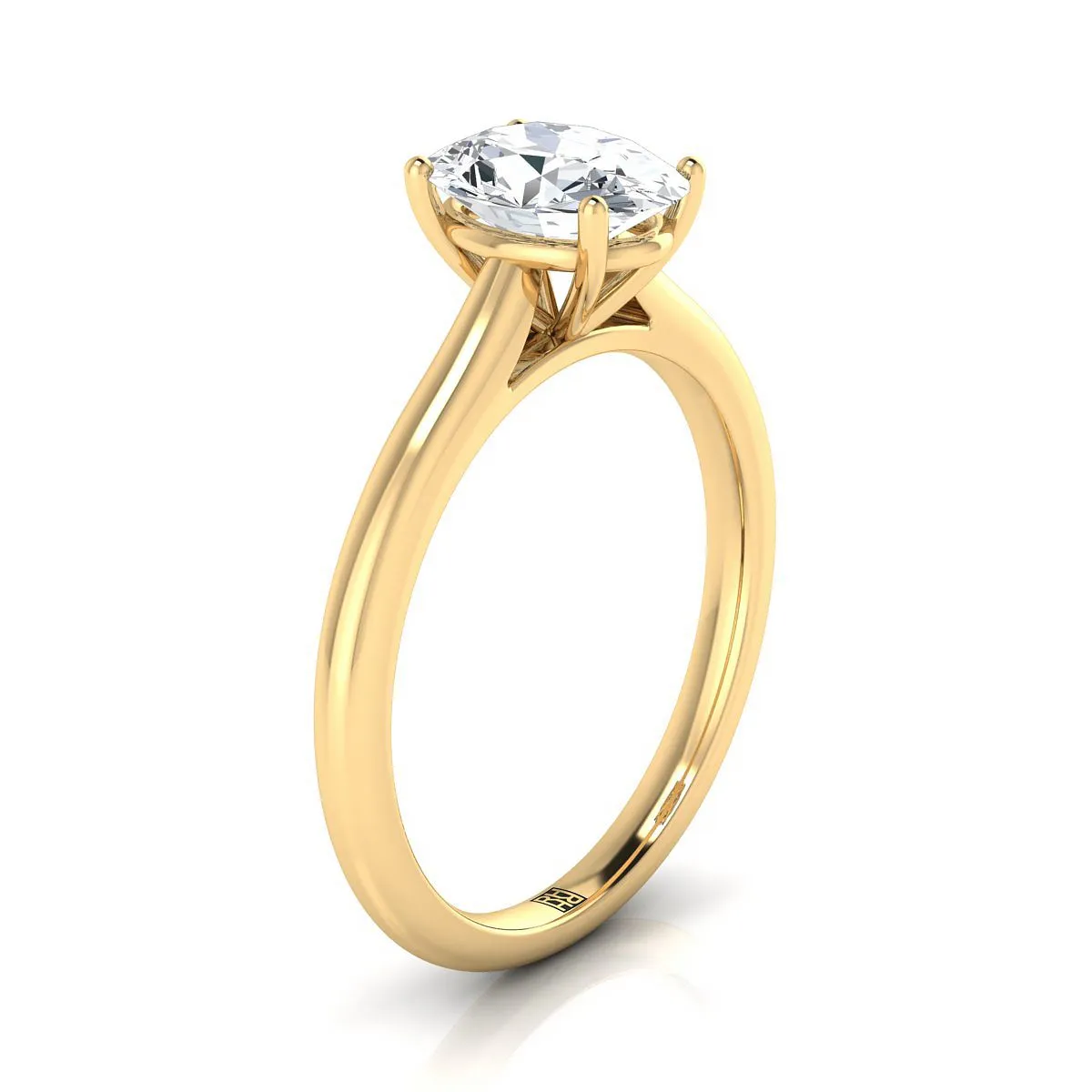 18K Yellow Gold Oval Morganite Pinched Comfort Fit Claw Prong Solitaire Engagement Ring