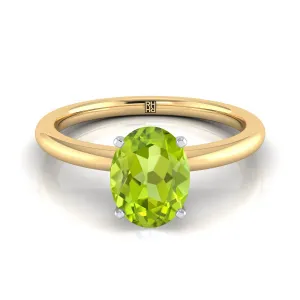18K Yellow Gold Oval Peridot Round Comfort Fit Claw Prong Solitaire Engagement Ring