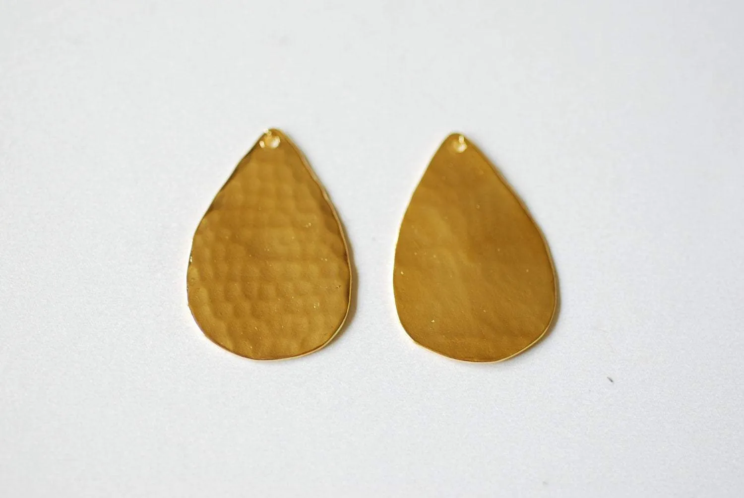 1pair Shiny Vermeil Gold Teardrop Earrings- 18k gold plated over Sterling Silver Earring Findings, Gold Hammered Teardrop Charm, Earrings