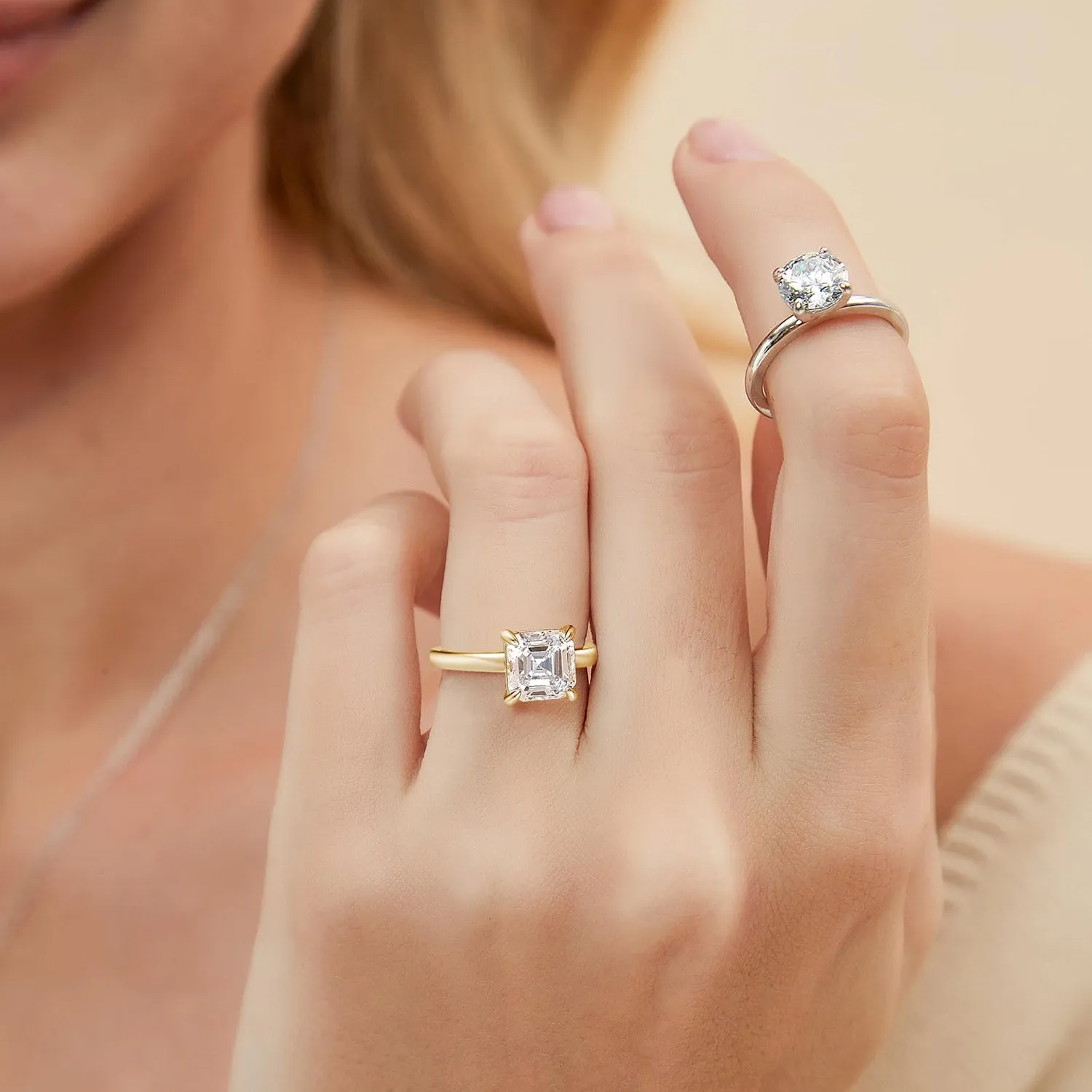 2CT Asscher Cut Solitaire CZ Wedding Ring