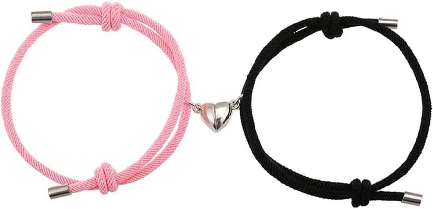 2pcs Heart Shaped Couple Bracelets Matching Chain Rope Friendship Bracelet Gift for Boyfriend Girlfriend Women Men