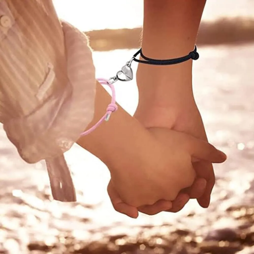 2pcs Heart Shaped Couple Bracelets Matching Chain Rope Friendship Bracelet Gift for Boyfriend Girlfriend Women Men