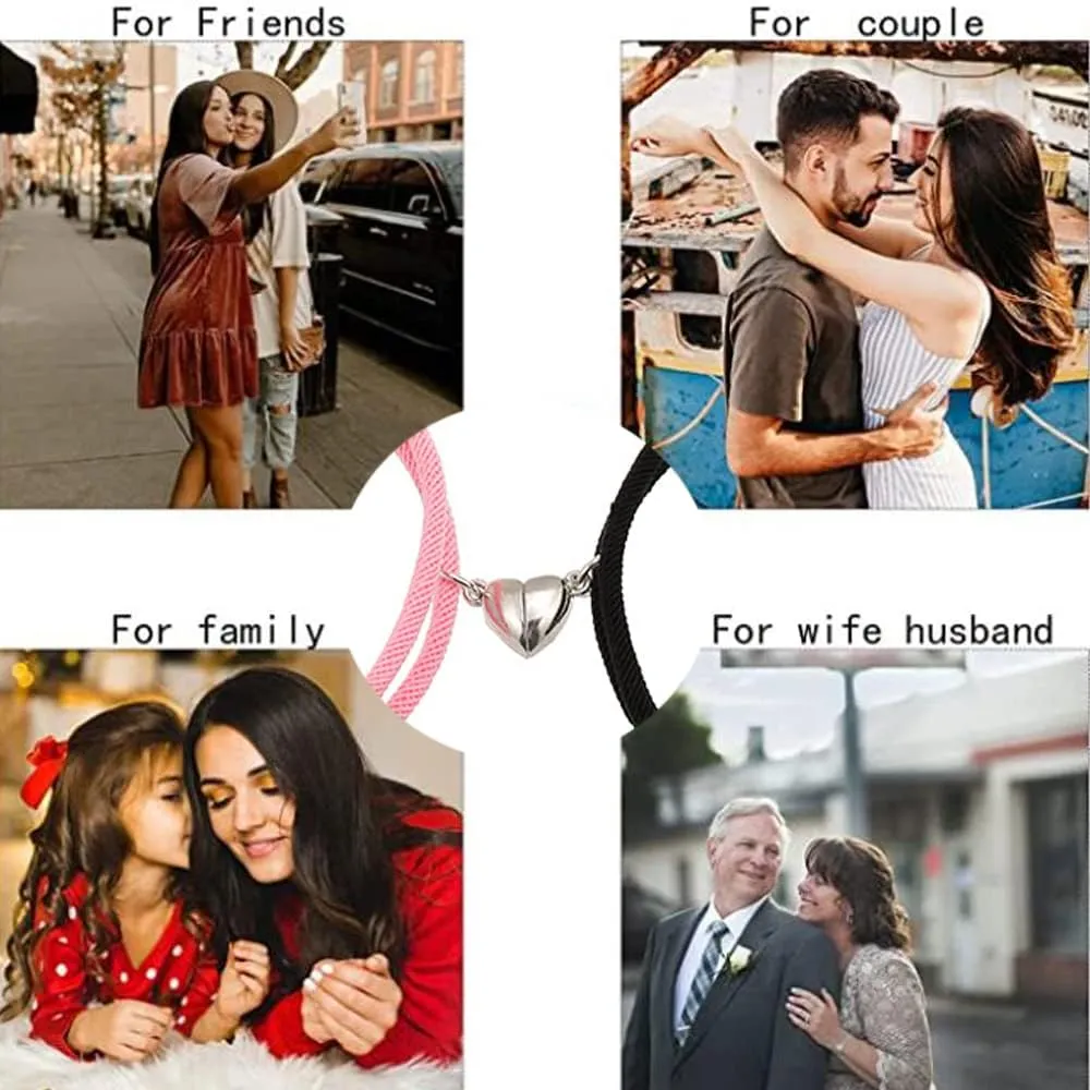 2pcs Heart Shaped Couple Bracelets Matching Chain Rope Friendship Bracelet Gift for Boyfriend Girlfriend Women Men