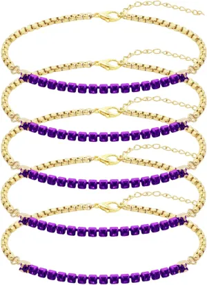 5Pcs Crystals Birthstone Bracelets for Women Dainty Gold Plated Stainless Steel Chain Link Charm Stackable Bracelet Birth Stone Bracelets to Daughter Mom Birthday Unique Jewelry Gifts