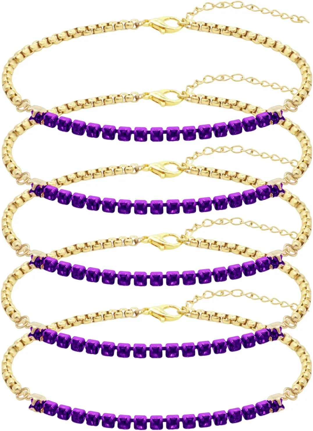 5Pcs Crystals Birthstone Bracelets for Women Dainty Gold Plated Stainless Steel Chain Link Charm Stackable Bracelet Birth Stone Bracelets to Daughter Mom Birthday Unique Jewelry Gifts