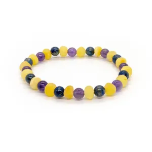 6.5 7.5 ADHD Arthritis Carpal Tunnel Raw Milk Lapis Amethyst Baltic Amber Bracelet 8.25