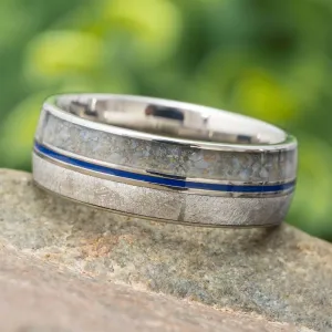 8mm Dinosaur Meteorite Ring with Blue Enamel Pinstripe