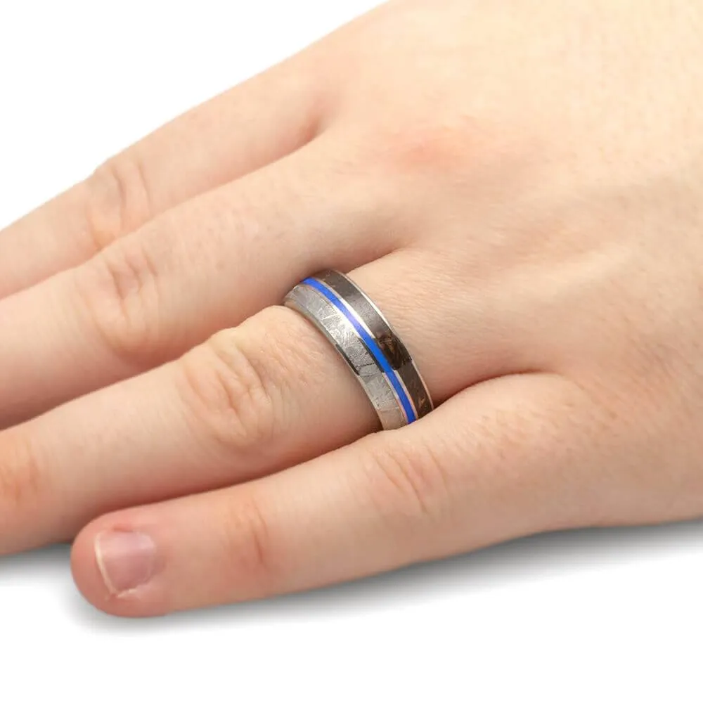 8mm Dinosaur Meteorite Ring with Blue Enamel Pinstripe