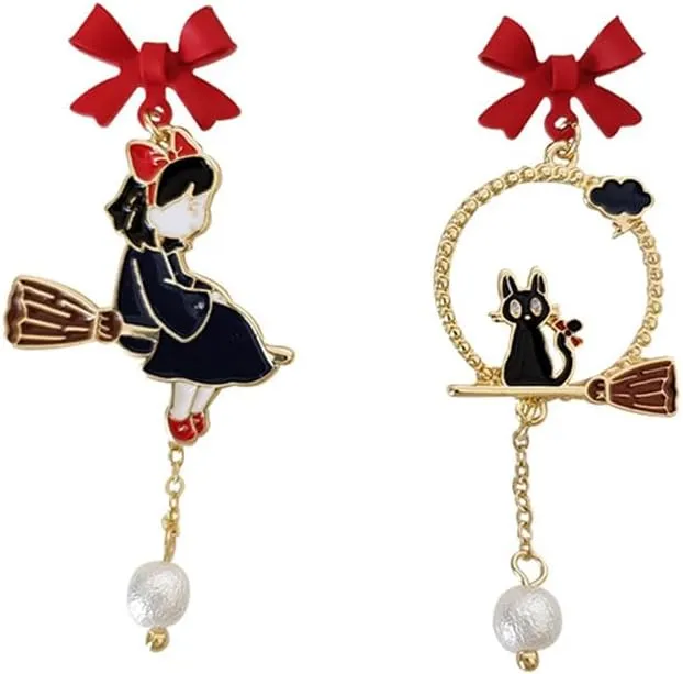 925 Silver Post Earrings For Women Personalized Stud Earrings Anime Asymmetrical Enamel Pendant Earrings
