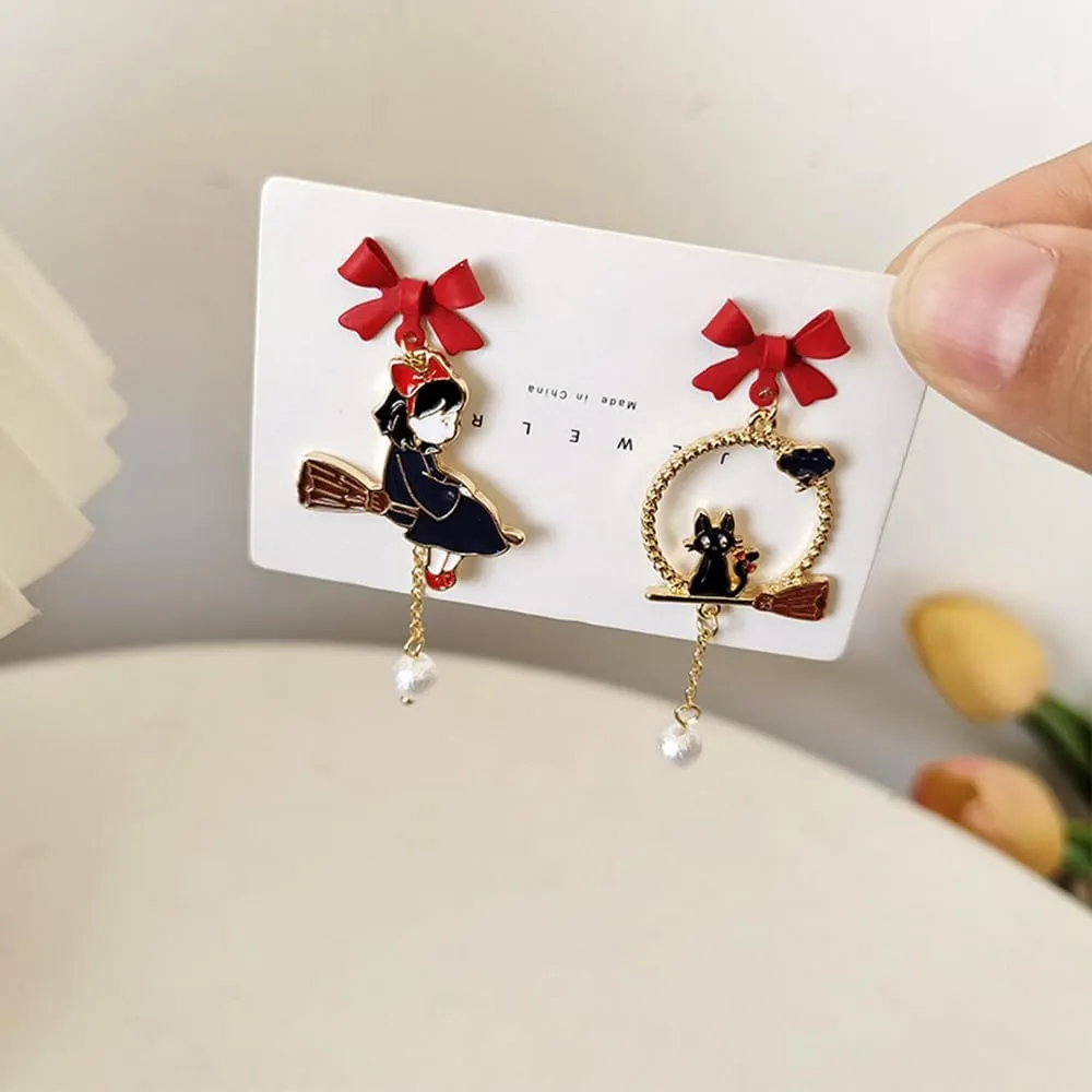 925 Silver Post Earrings For Women Personalized Stud Earrings Anime Asymmetrical Enamel Pendant Earrings