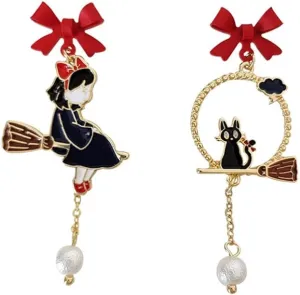 925 Silver Post Earrings For Women Personalized Stud Earrings Anime Asymmetrical Enamel Pendant Earrings