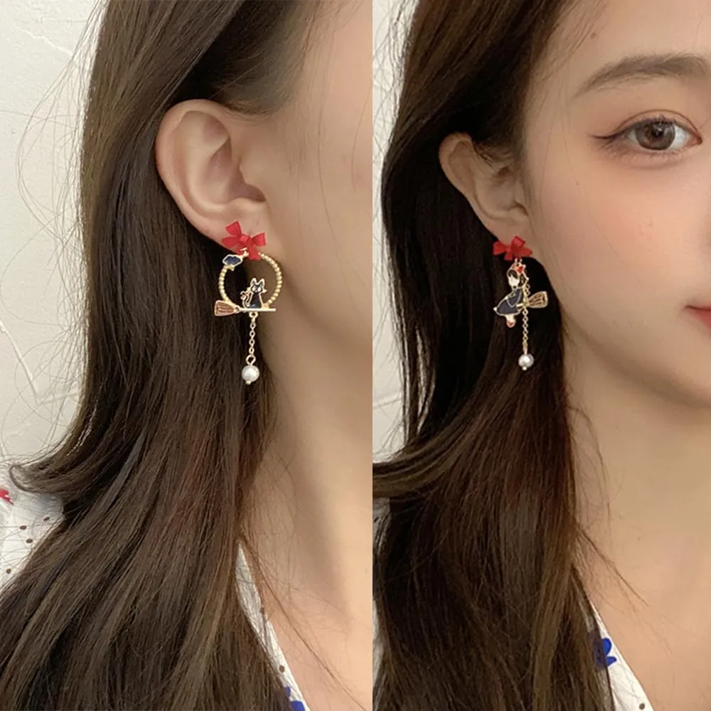 925 Silver Post Earrings For Women Personalized Stud Earrings Anime Asymmetrical Enamel Pendant Earrings