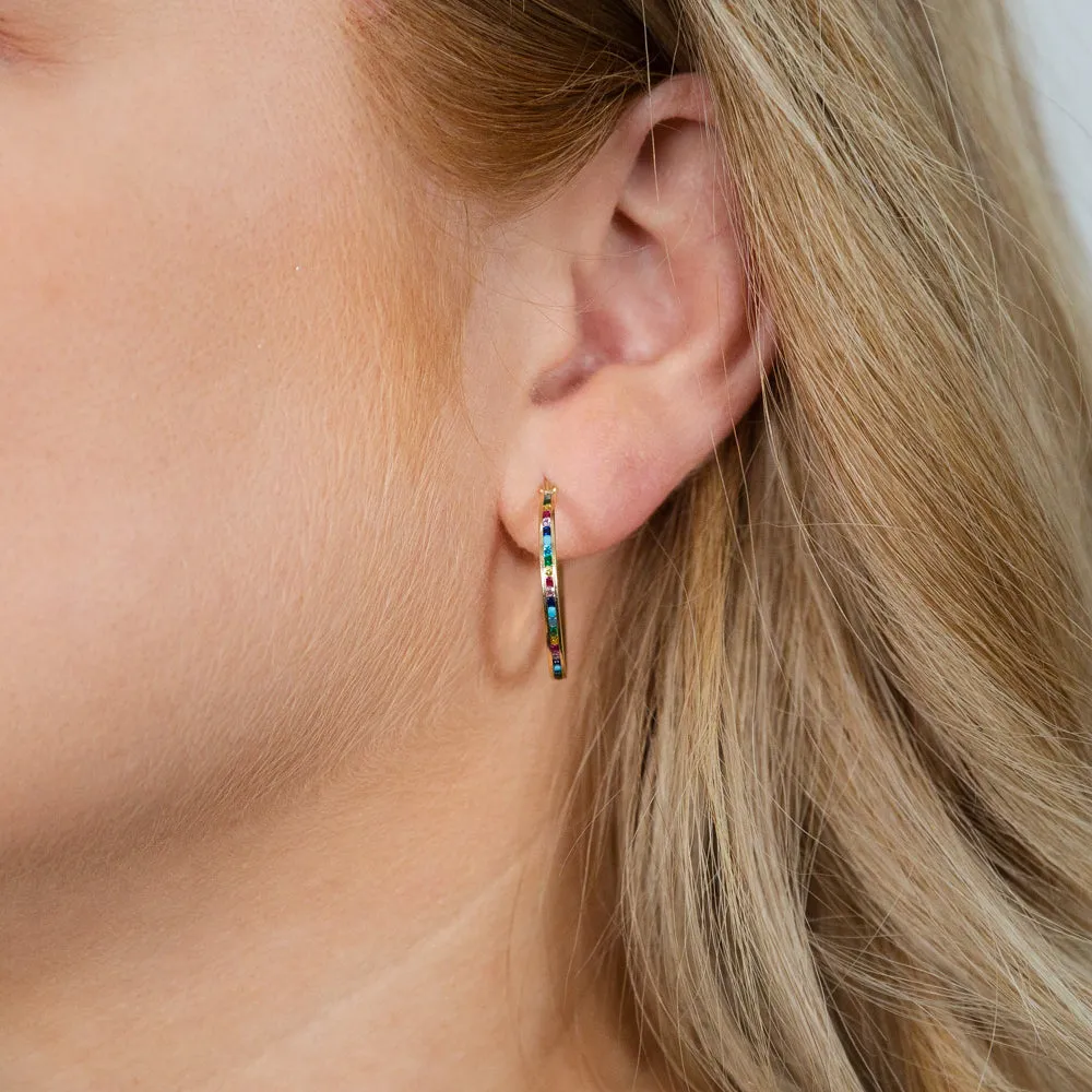 9ct Yellow Gold Multicolour Double Side 20mm Hoop Earrings
