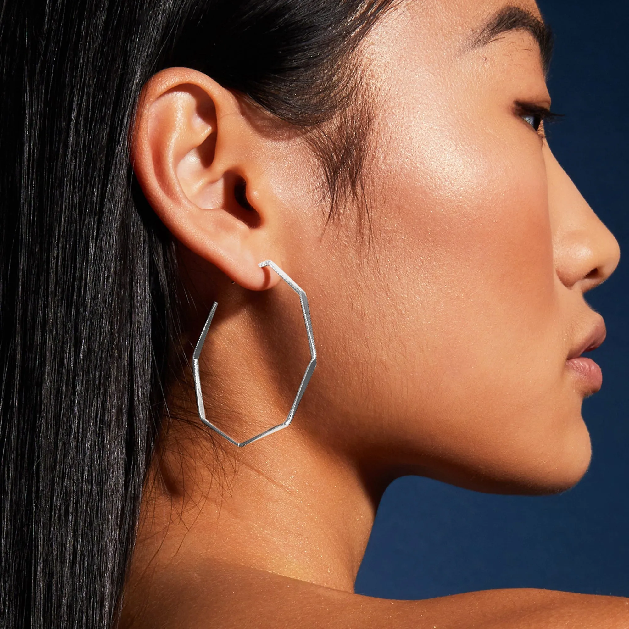 Accessorize London Women Sterling Silver-Plated Octagon Hoop Earrings