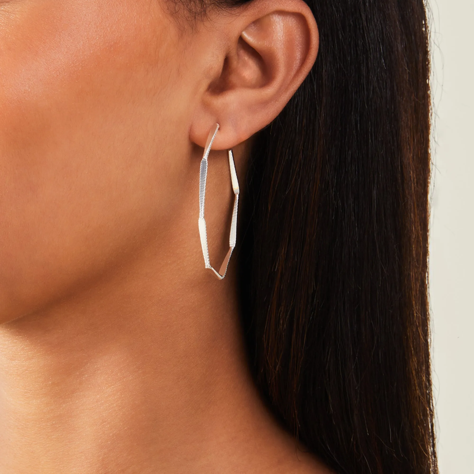 Accessorize London Women Sterling Silver-Plated Octagon Hoop Earrings