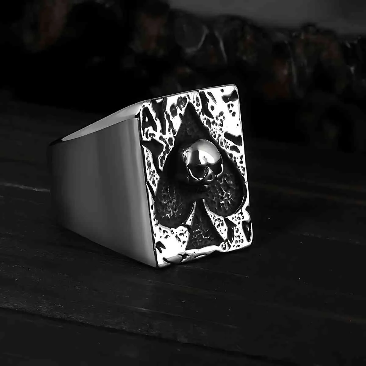 Ace of Spade with Skull Ring