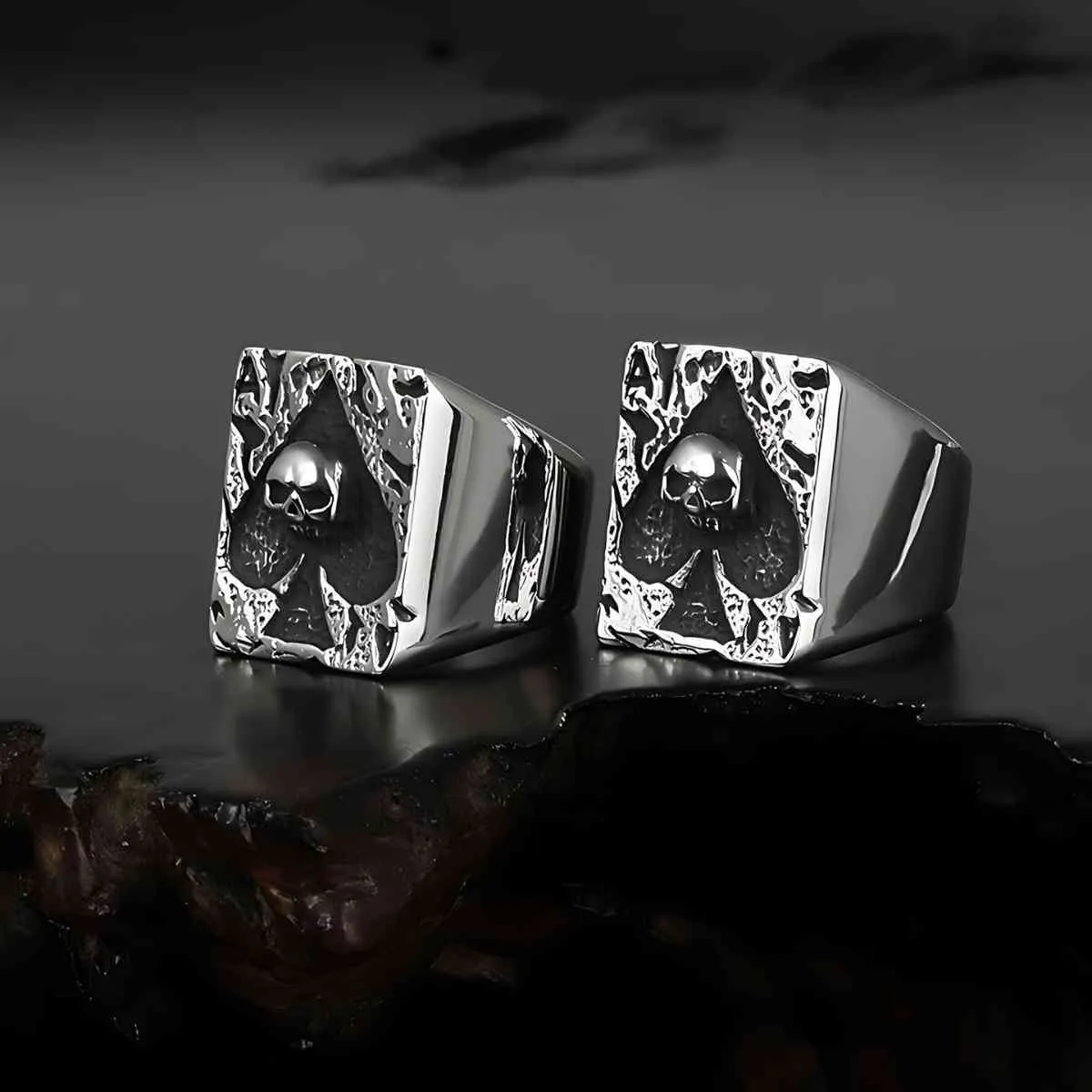 Ace of Spade with Skull Ring