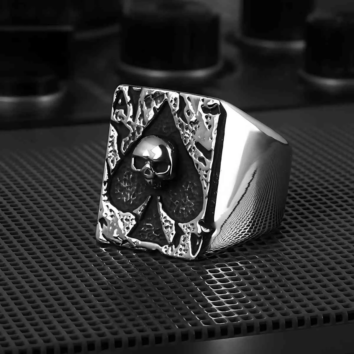 Ace of Spade with Skull Ring