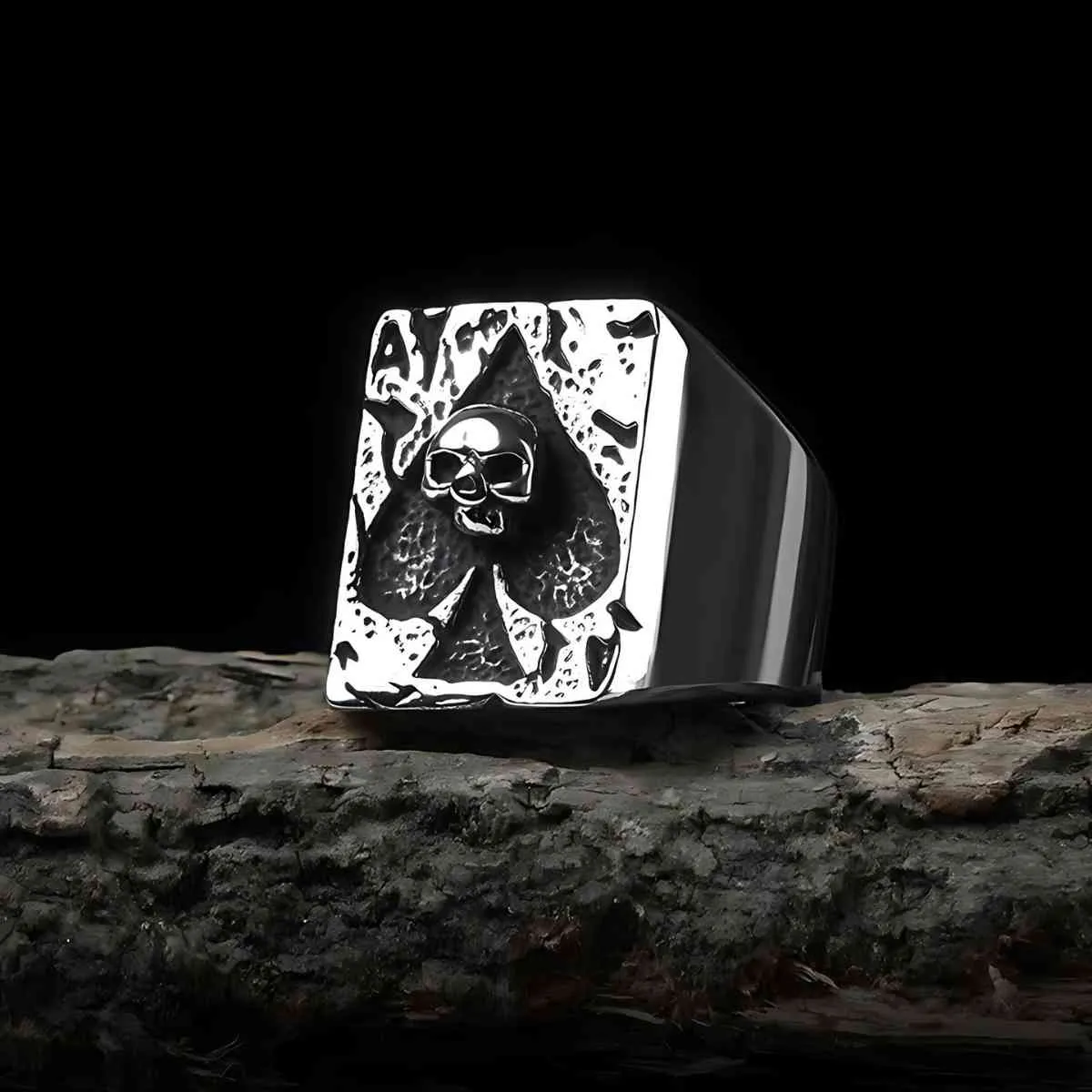 Ace of Spade with Skull Ring