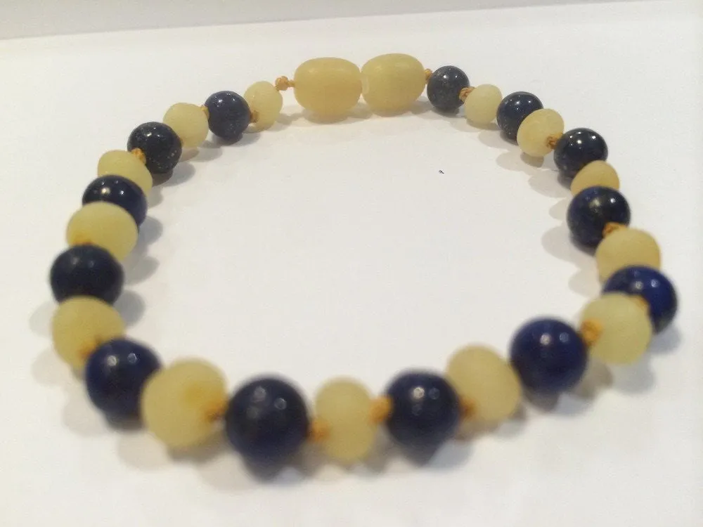 ADHD Arthritis Carpal Tunnel Raw Milk Lapis Amber Bracelet