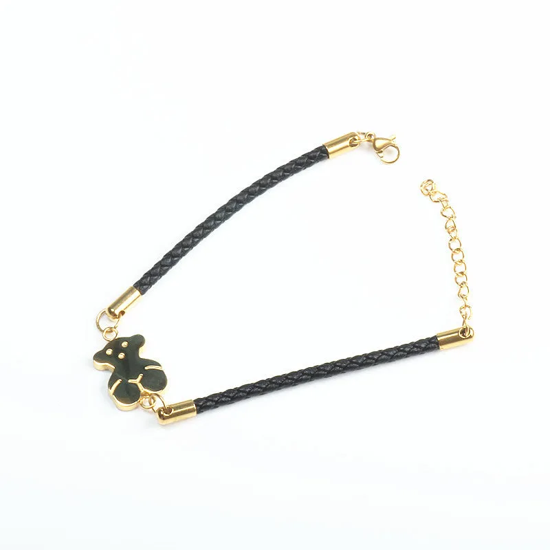 Again Jewel Leather Bracelet With Cute Bear Bracelet