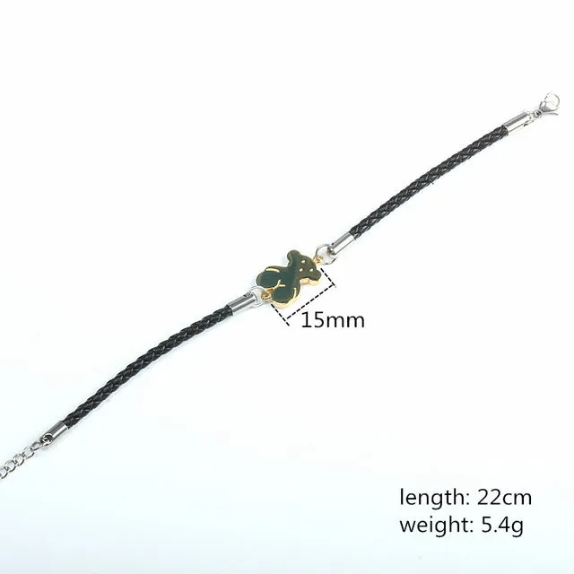 Again Jewel Leather Bracelet With Cute Bear Bracelet