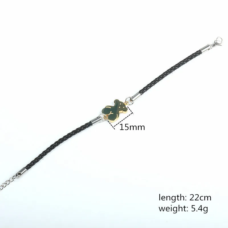 Again Jewel Leather Bracelet With Cute Bear Bracelet