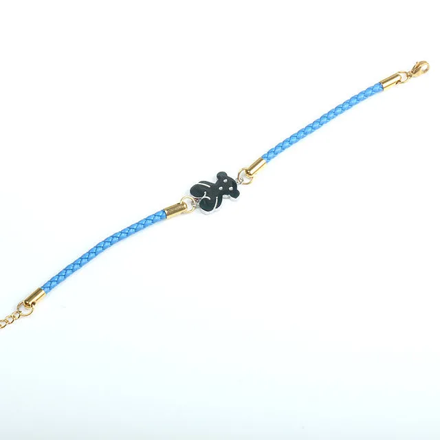 Again Jewel Leather Bracelet With Cute Bear Bracelet