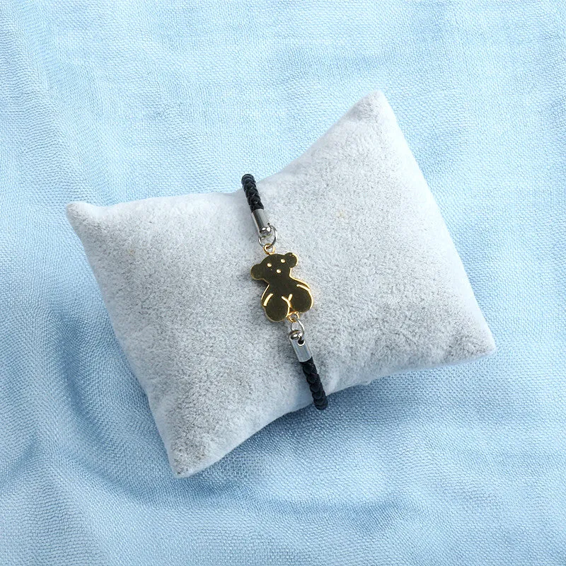 Again Jewel Leather Bracelet With Cute Bear Bracelet