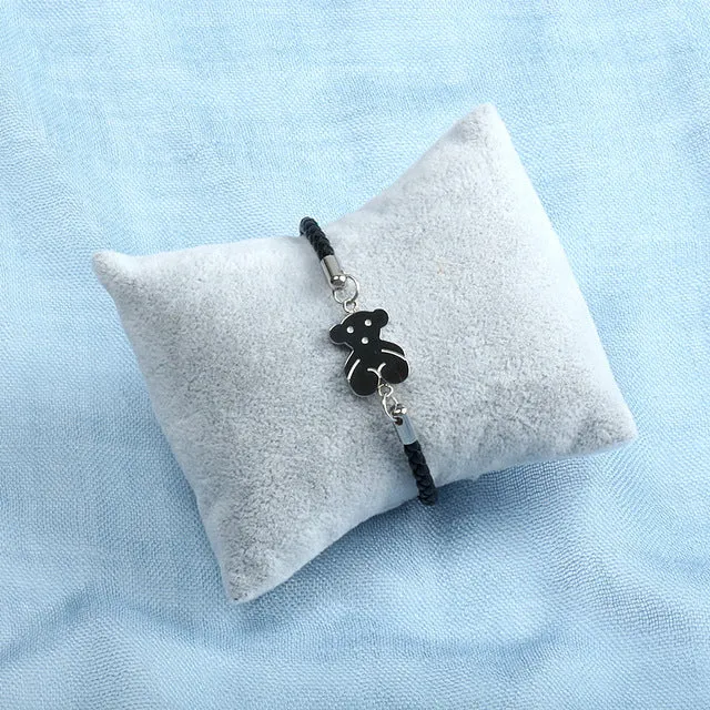 Again Jewel Leather Bracelet With Cute Bear Bracelet