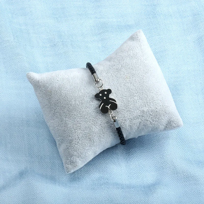 Again Jewel Leather Bracelet With Cute Bear Bracelet
