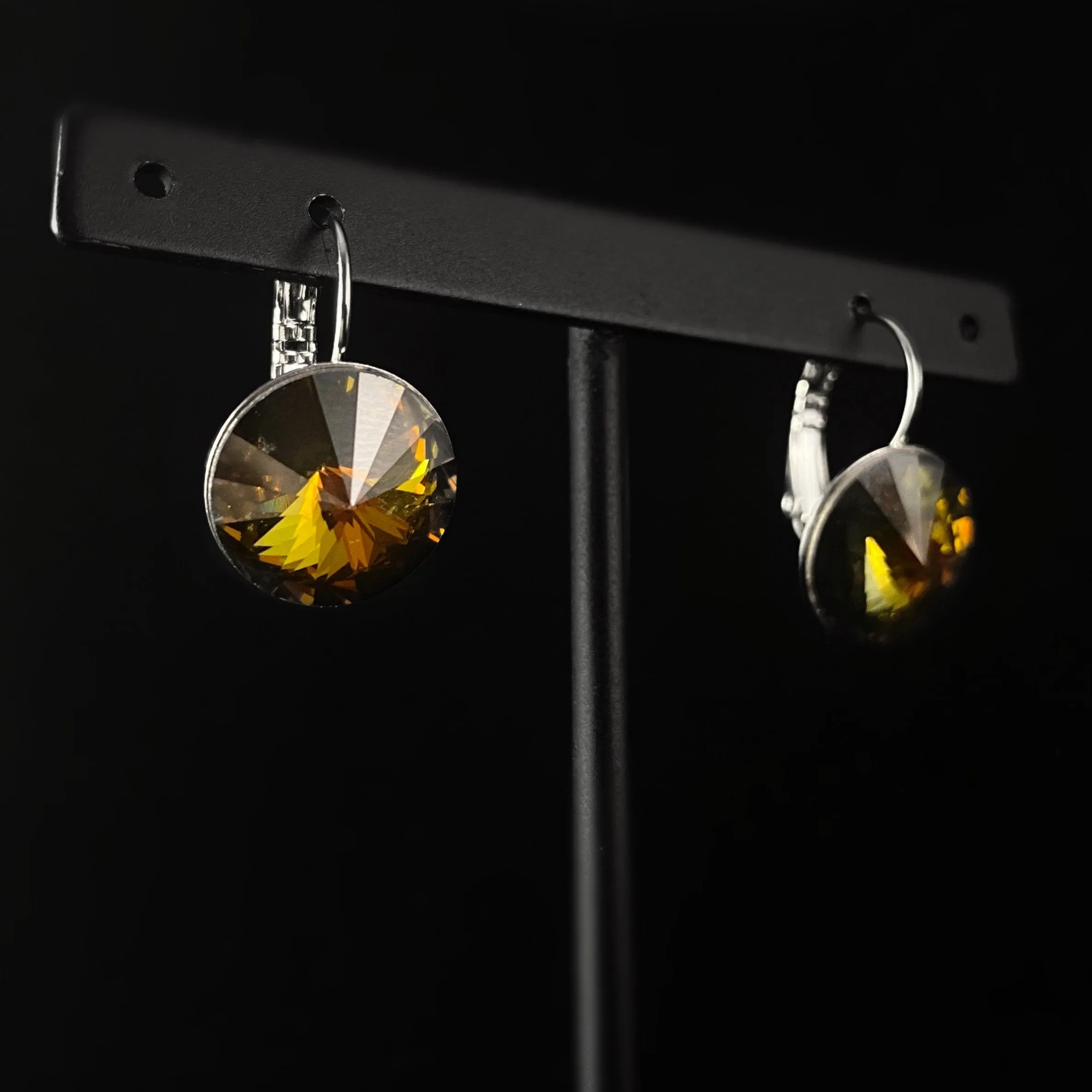 All Sparkle Round Tabac Swarovski Crystal Silver Earrings - VBC