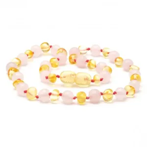 Amber Necklace Lemon & Rose Quartz | Baby 32cm