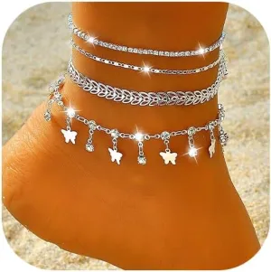 Anklet Bracelets for Women Dainty Sliver Gold Layer Anklets Trendy Link Chain Anklet Adjustable Butterfly Heart Anklet Bracelet Jewelry Gifts