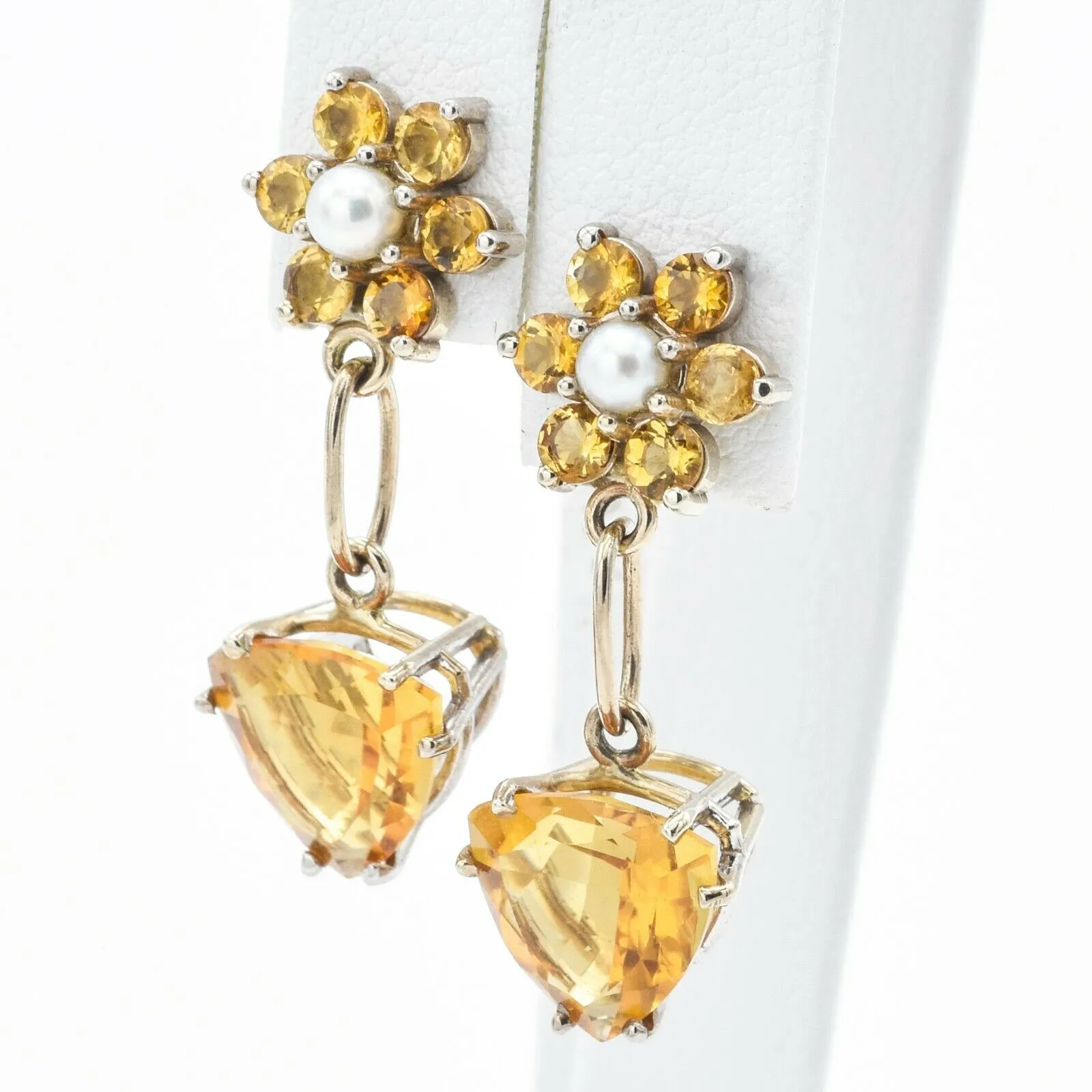 Antique 14K Yellow Gold 7.00 TCW Citrine & 3.5 mm Sea Pearl Dangle Earrings