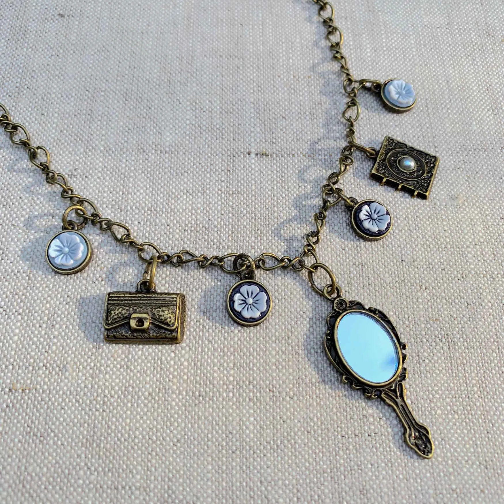 Antique Gold Mirror, Shoe, Purse and Journal 4pc Vintage Charms Set