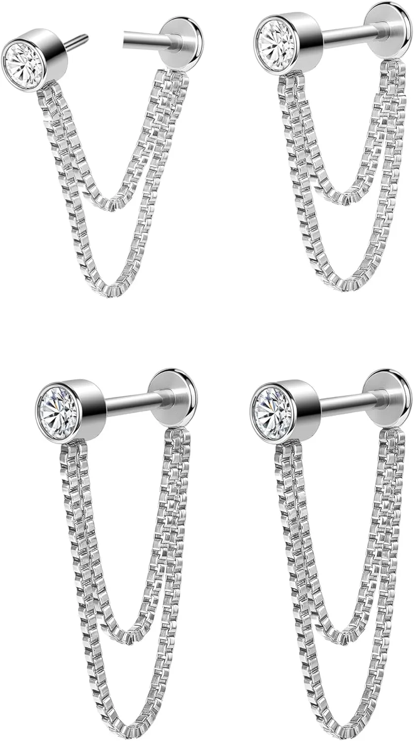 AoedeJ 2 Pairs Stud Earrings for Cartilage - Threadless Flat Back Earrings for Women
