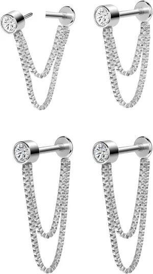 AoedeJ 2 Pairs Stud Earrings for Cartilage - Threadless Flat Back Earrings for Women