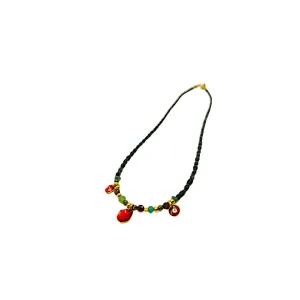 ARTIZ | 'Spring Collection (20)' Necklace | Black jade / antique green glass / red enamel / bronze with gold plated pieces