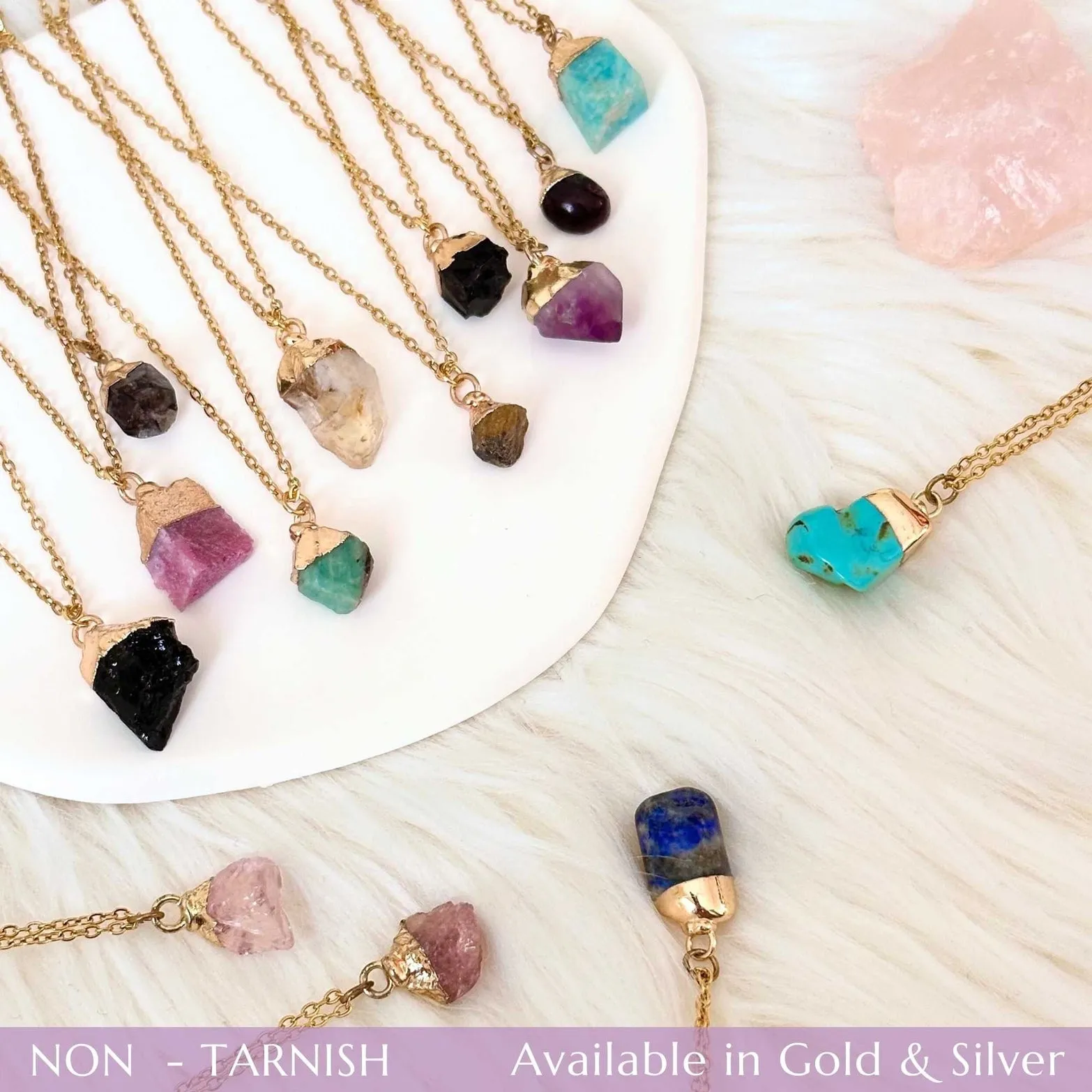 Aryenne Raw Turquoise Crystal Silver Necklace