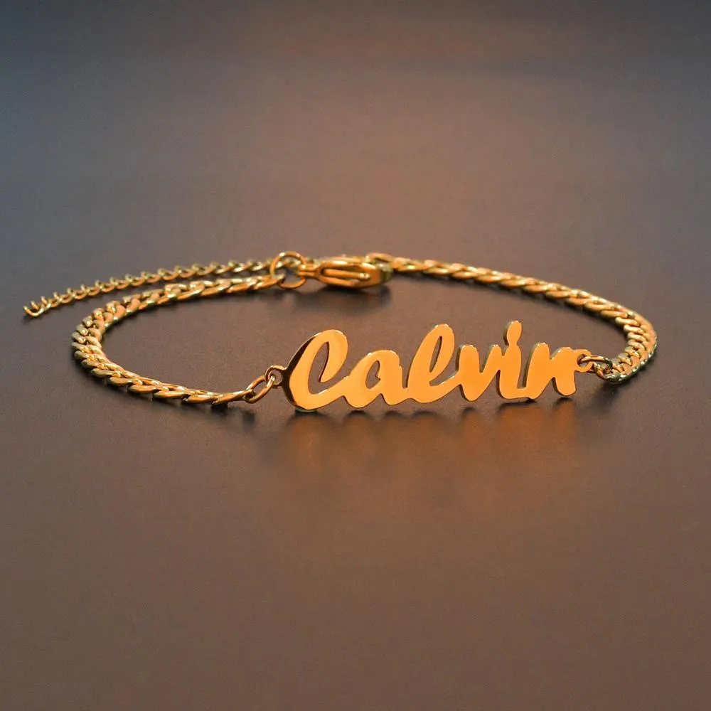 Atoztide Custom Personalized  Name Bracelet  Stainless Steel Charms Handmade Cuban Chain Engraved Handwriting NK Bangle Gift