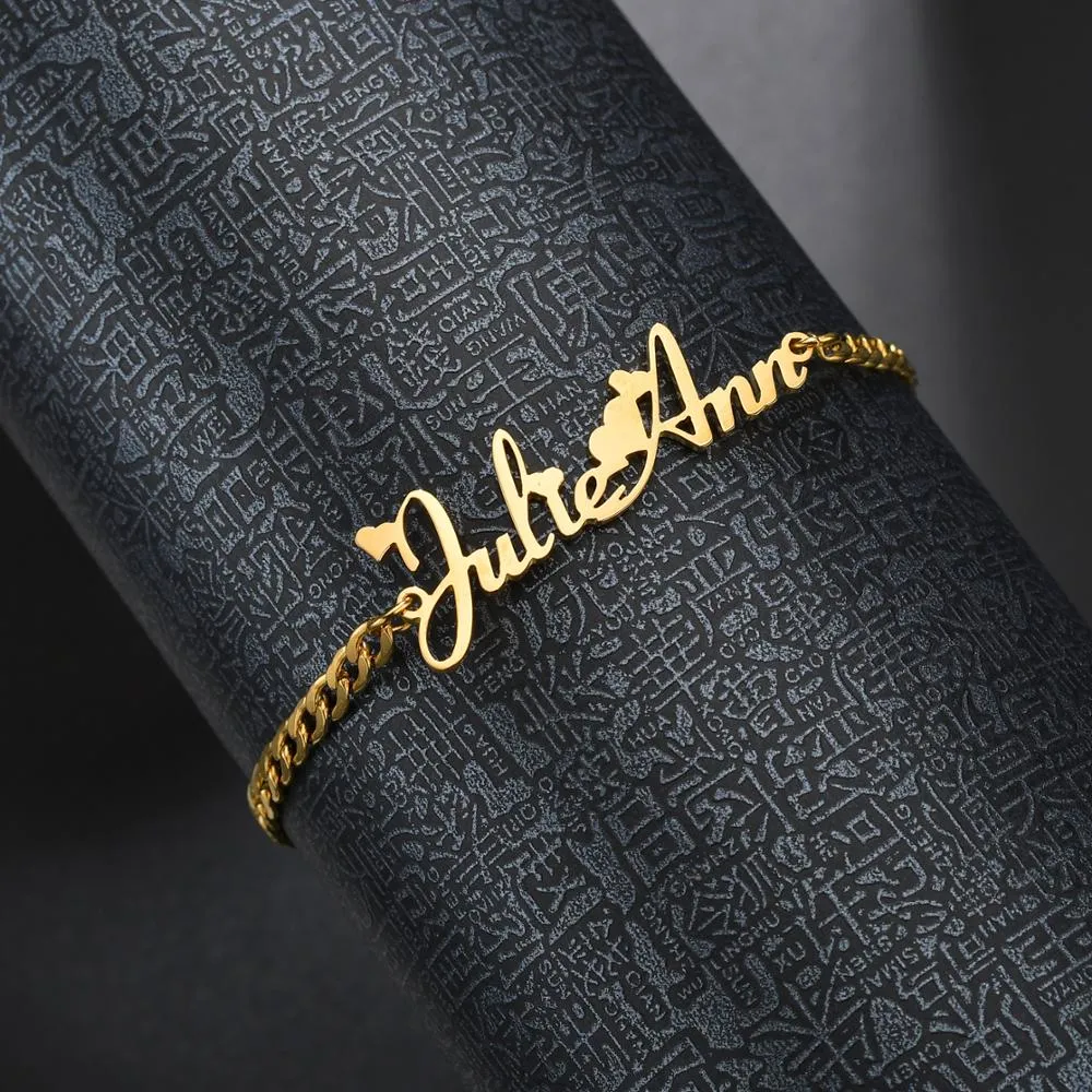 Atoztide Custom Personalized  Name Bracelet  Stainless Steel Charms Handmade Cuban Chain Engraved Handwriting NK Bangle Gift