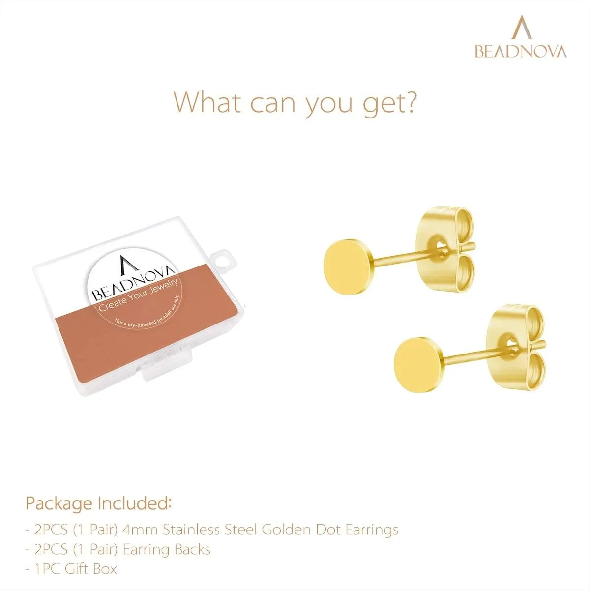BEADNOVA Stud Earrings Flat Post Earrings Circle Piercing Disc Stainless Dot Earrings for Women (2-10mm, Gold, 1-3 Pairs)