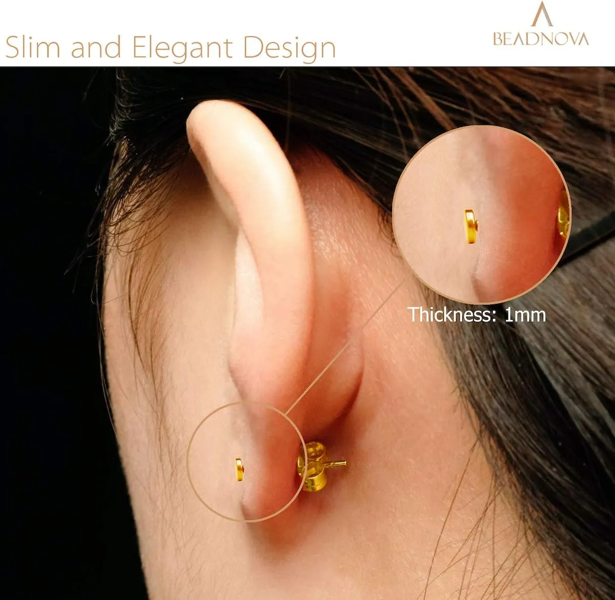 BEADNOVA Stud Earrings Flat Post Earrings Circle Piercing Disc Stainless Dot Earrings for Women (2-10mm, Gold, 1-3 Pairs)