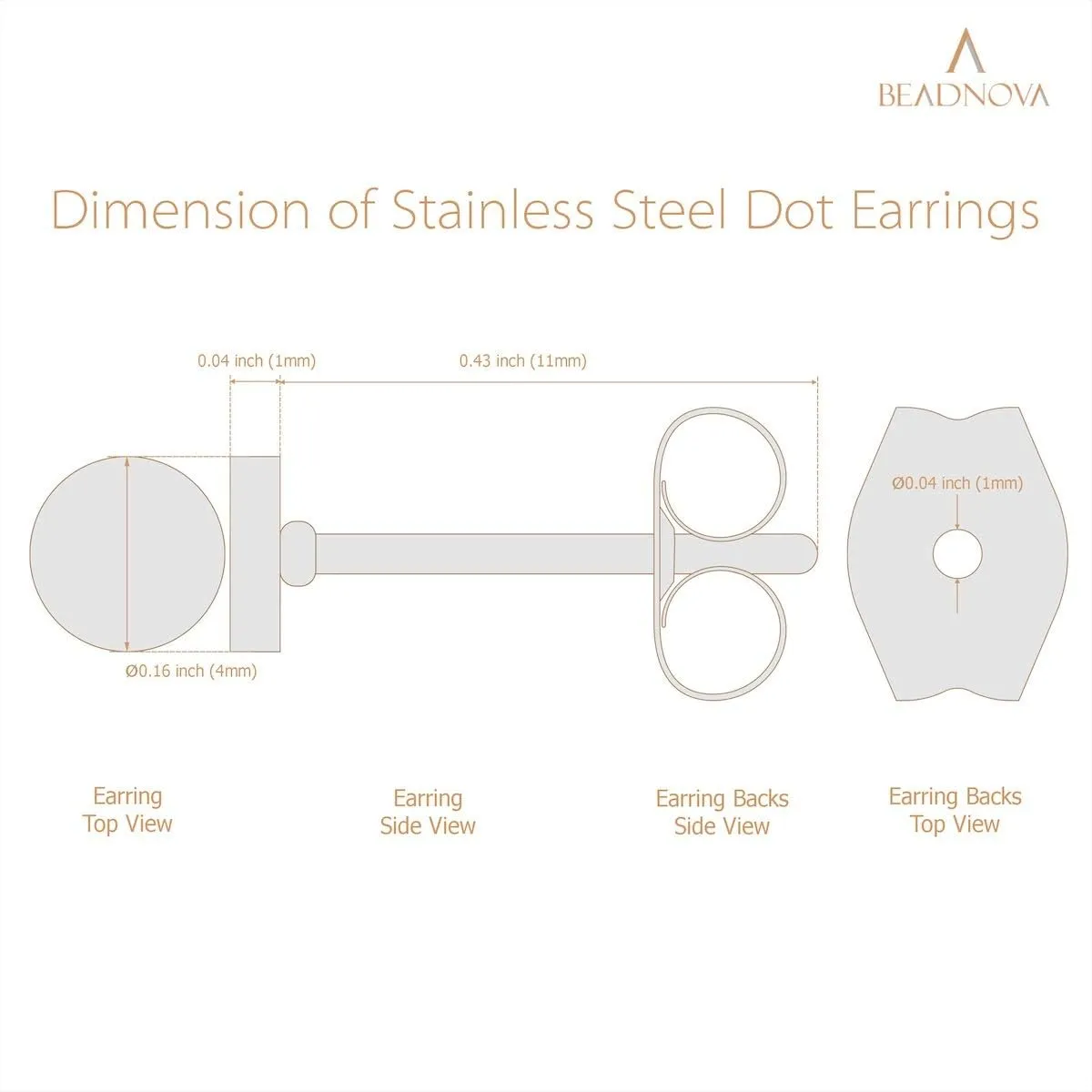 BEADNOVA Stud Earrings Flat Post Earrings Circle Piercing Disc Stainless Dot Earrings for Women (2-10mm, Gold, 1-3 Pairs)
