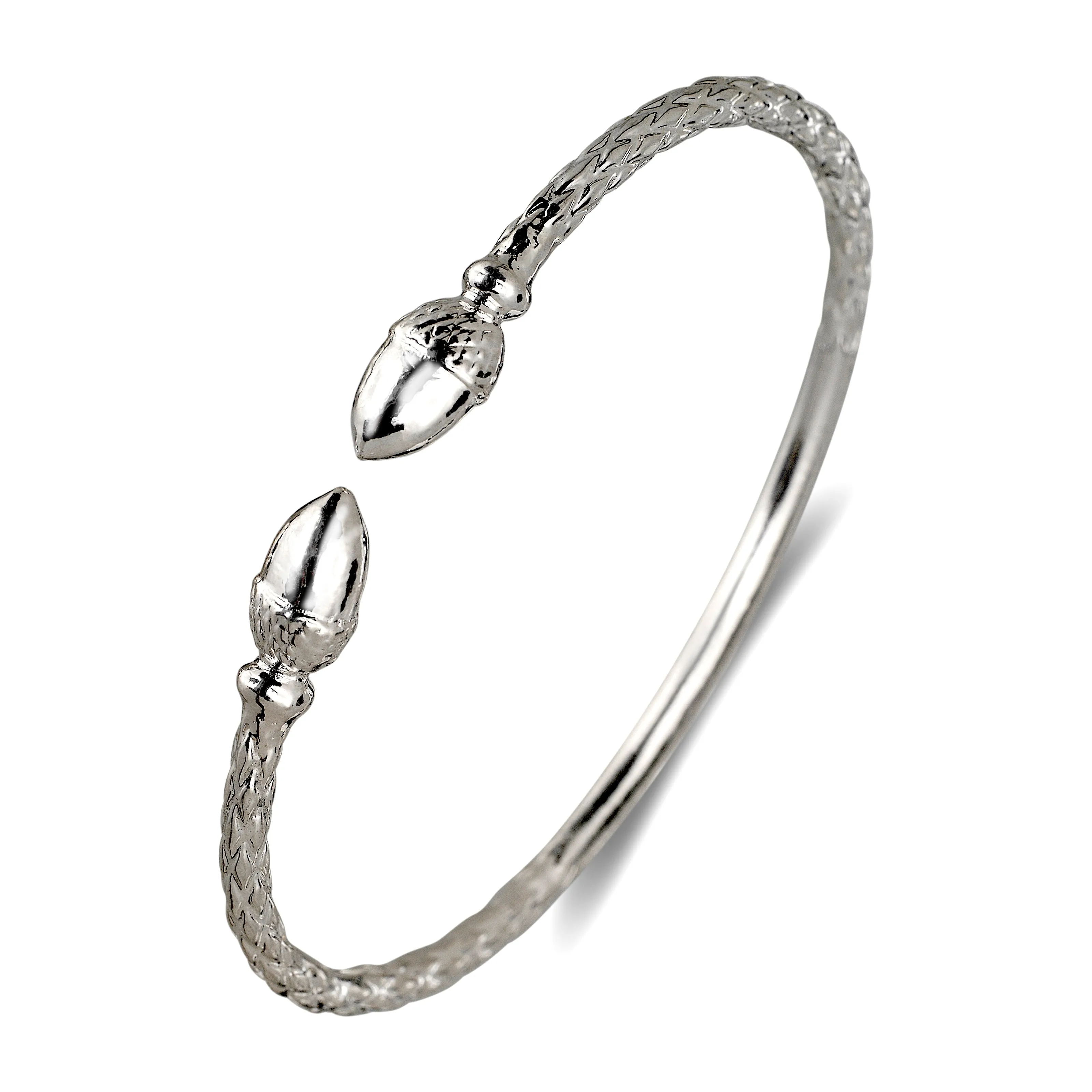 Better Jewelry .925 Sterling Silver West Indian Bangles w Acorn Ends, 1 pair