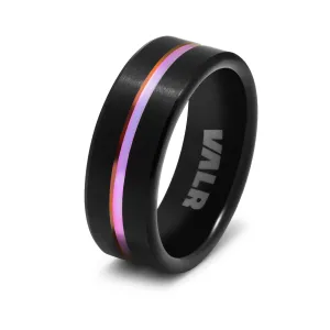 Black Tungsten Ring with a Rainbow Band - The Spectre Ring