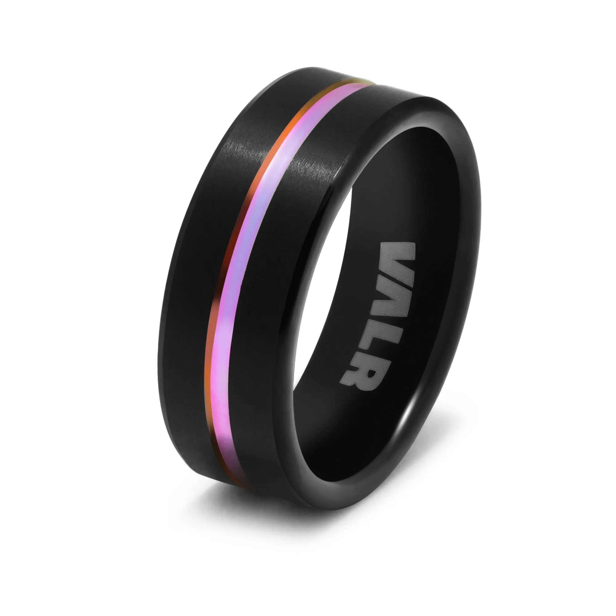 Black Tungsten Ring with a Rainbow Band - The Spectre Ring