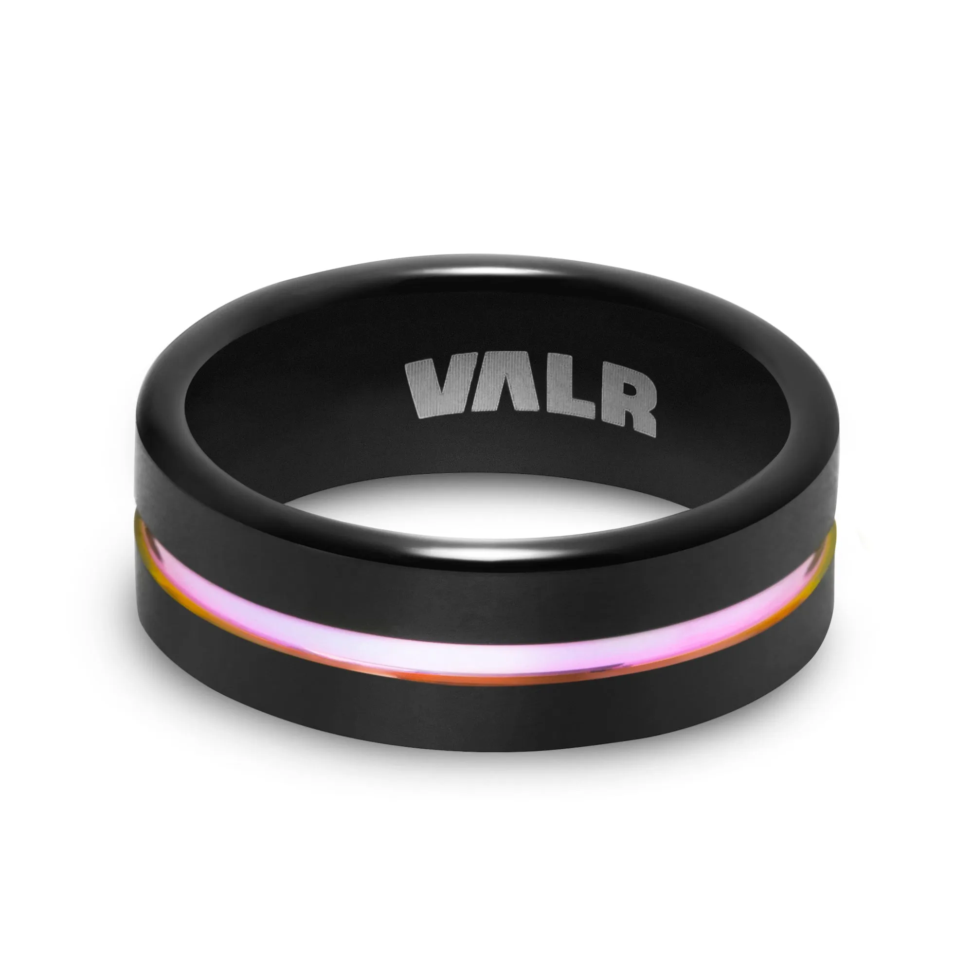 Black Tungsten Ring with a Rainbow Band - The Spectre Ring