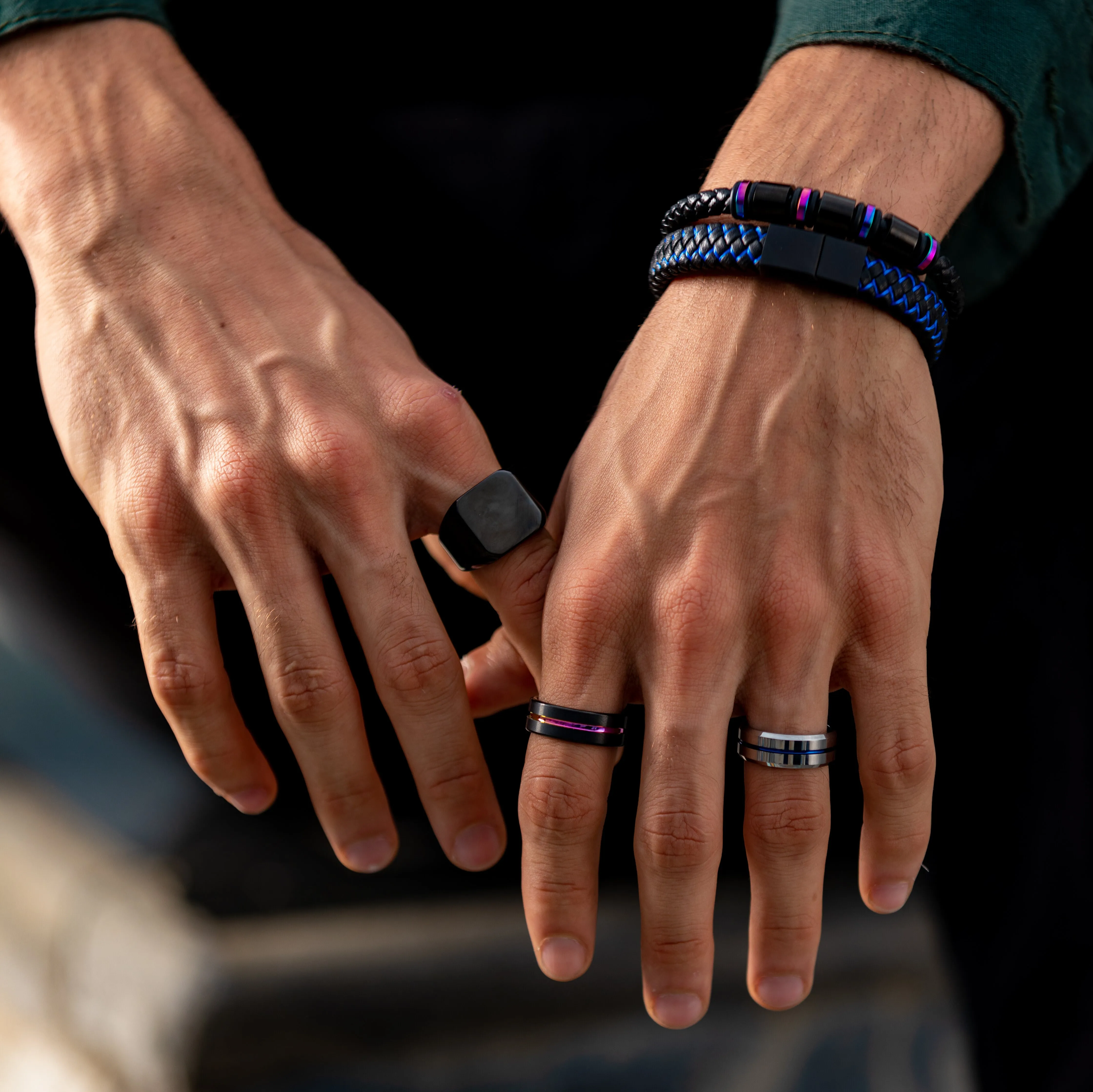 Black Tungsten Ring with a Rainbow Band - The Spectre Ring